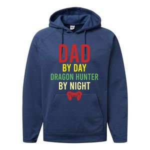 Dad By Day Dragon Hunter By Night Hobby Daddy Gamer Gift Performance Fleece Hoodie