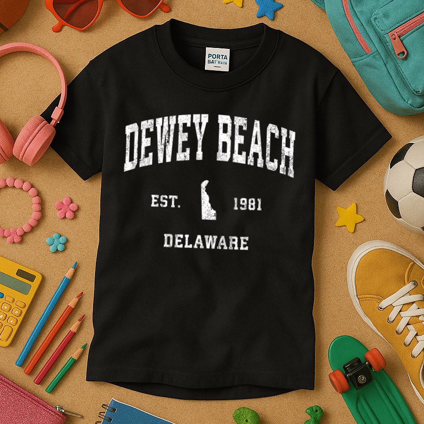 Dewey Beach Delaware De Vintage Established Athletic Sports Design Kids T-Shirt