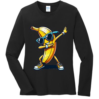 Dab Banana Dancing Dabbing Banana Fruit Meme Ladies Long Sleeve Shirt
