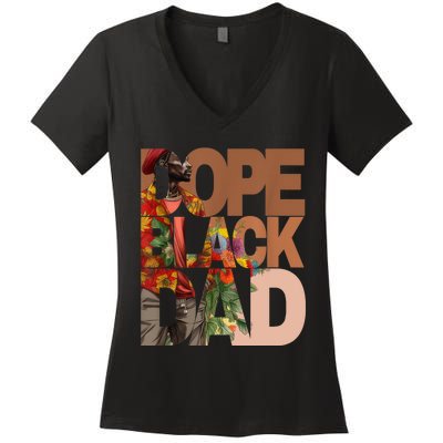 Dope Black Dad Juneteenth Black History Month Pride Fathers Women's V-Neck T-Shirt