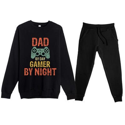 Dad By Day Gamer By Nighmeaningful Gift Funny Video Gamer Dad Gift Premium Crewneck Sweatsuit Set