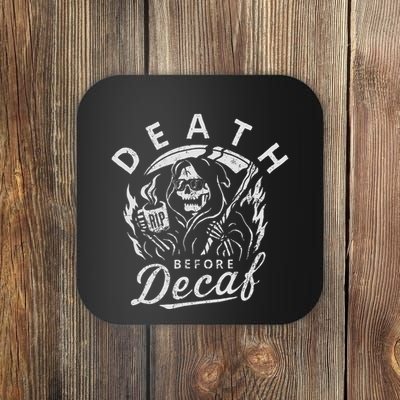 Death Before Decaf Coffee Skeleton Skull Java Addict Coaster