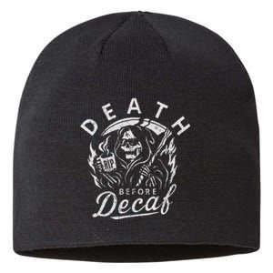 Death Before Decaf Coffee Skeleton Skull Java Addict Sustainable Beanie