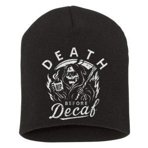 Death Before Decaf Coffee Skeleton Skull Java Addict Short Acrylic Beanie