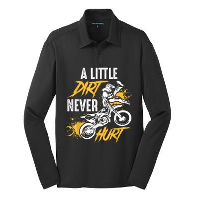 Dirt Bike Dirt Never Hurt Motocross Silk Touch Performance Long Sleeve Polo