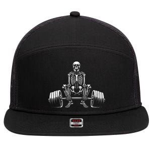 Deadlifting Bodybuilding Deadlifter Skeleton Gym Lifting Gift 7 Panel Mesh Trucker Snapback Hat