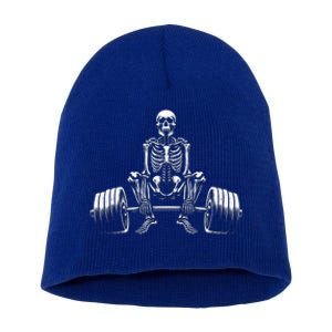 Deadlifting Bodybuilding Deadlifter Skeleton Gym Lifting Gift Short Acrylic Beanie