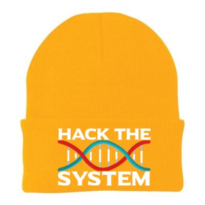 Diy Biology Dna Double Helix Hack The System Biohacker Gift Knit Cap Winter Beanie