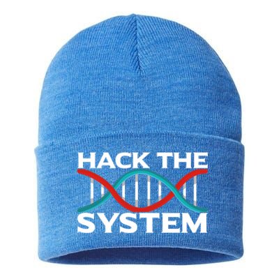 Diy Biology Dna Double Helix Hack The System Biohacker Gift Sustainable Knit Beanie