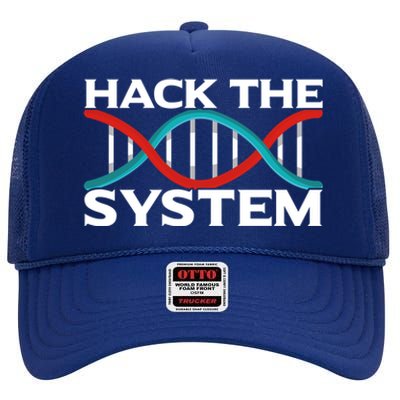 Diy Biology Dna Double Helix Hack The System Biohacker Gift High Crown Mesh Back Trucker Hat