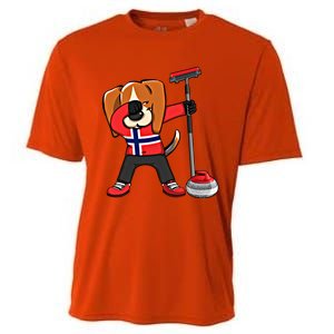 Dabbing Beagle Dog Norway Curling Lovers Jersey Winter Sport Gift Cooling Performance Crew T-Shirt