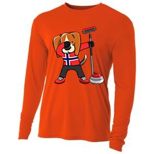 Dabbing Beagle Dog Norway Curling Lovers Jersey Winter Sport Gift Cooling Performance Long Sleeve Crew