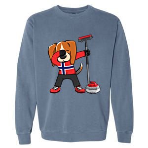 Dabbing Beagle Dog Norway Curling Lovers Jersey Winter Sport Gift Garment-Dyed Sweatshirt