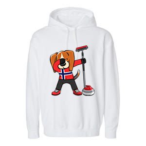 Dabbing Beagle Dog Norway Curling Lovers Jersey Winter Sport Gift Garment-Dyed Fleece Hoodie