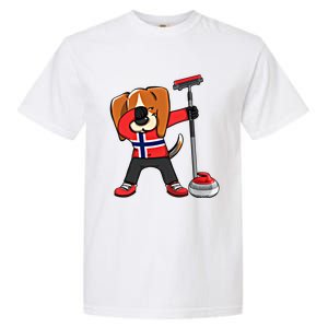 Dabbing Beagle Dog Norway Curling Lovers Jersey Winter Sport Gift Garment-Dyed Heavyweight T-Shirt