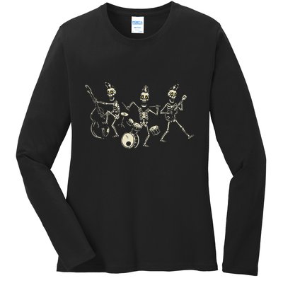 Dem Bones Dancing Singing Skeleton Rock Band Ladies Long Sleeve Shirt