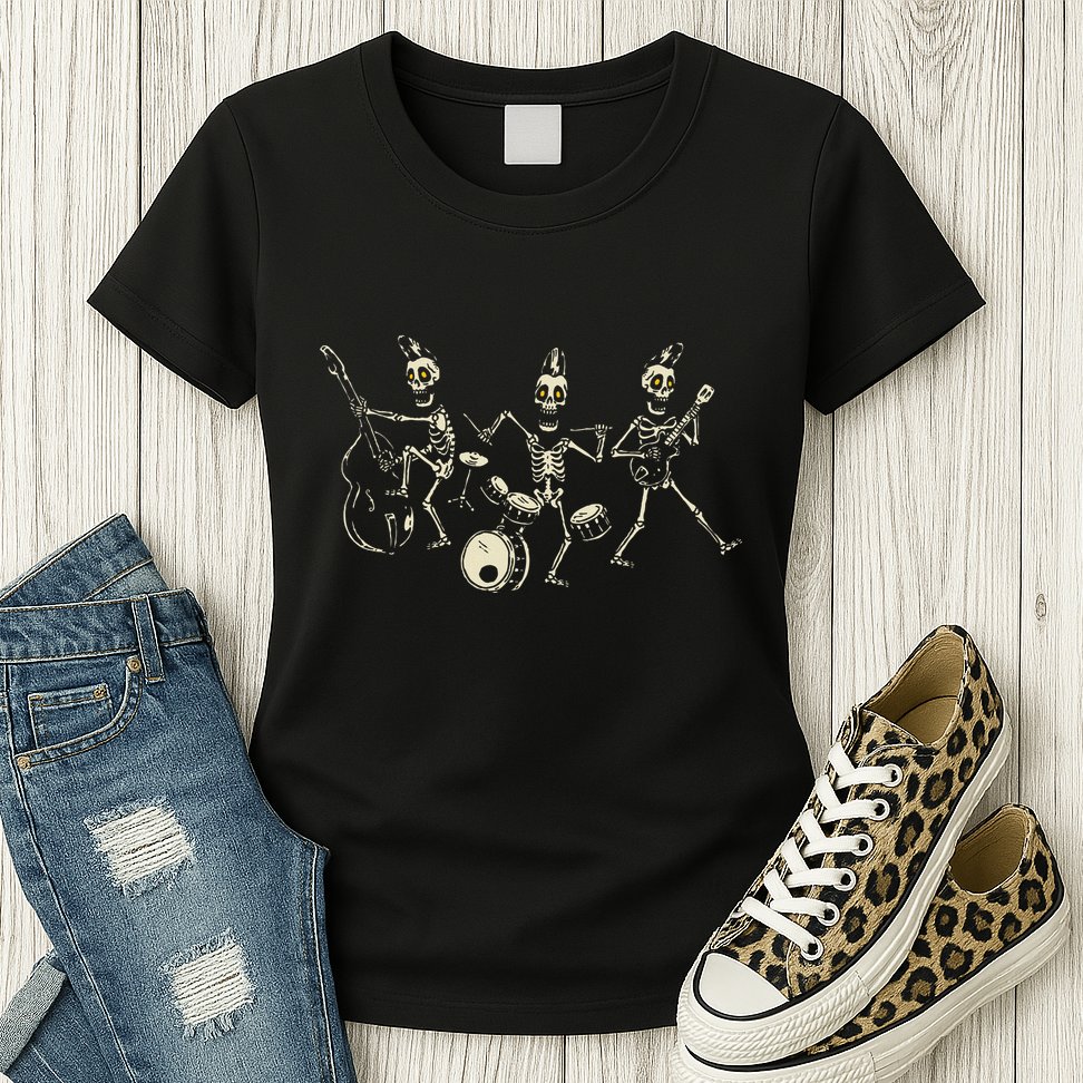 Dem Bones Dancing Singing Skeleton Rock Band Womens T-Shirt