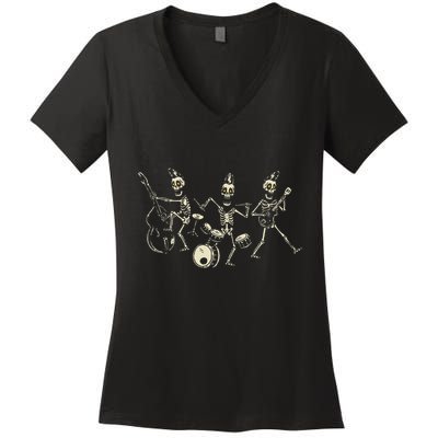 Dem Bones Dancing Singing Skeleton Rock Band Women's V-Neck T-Shirt