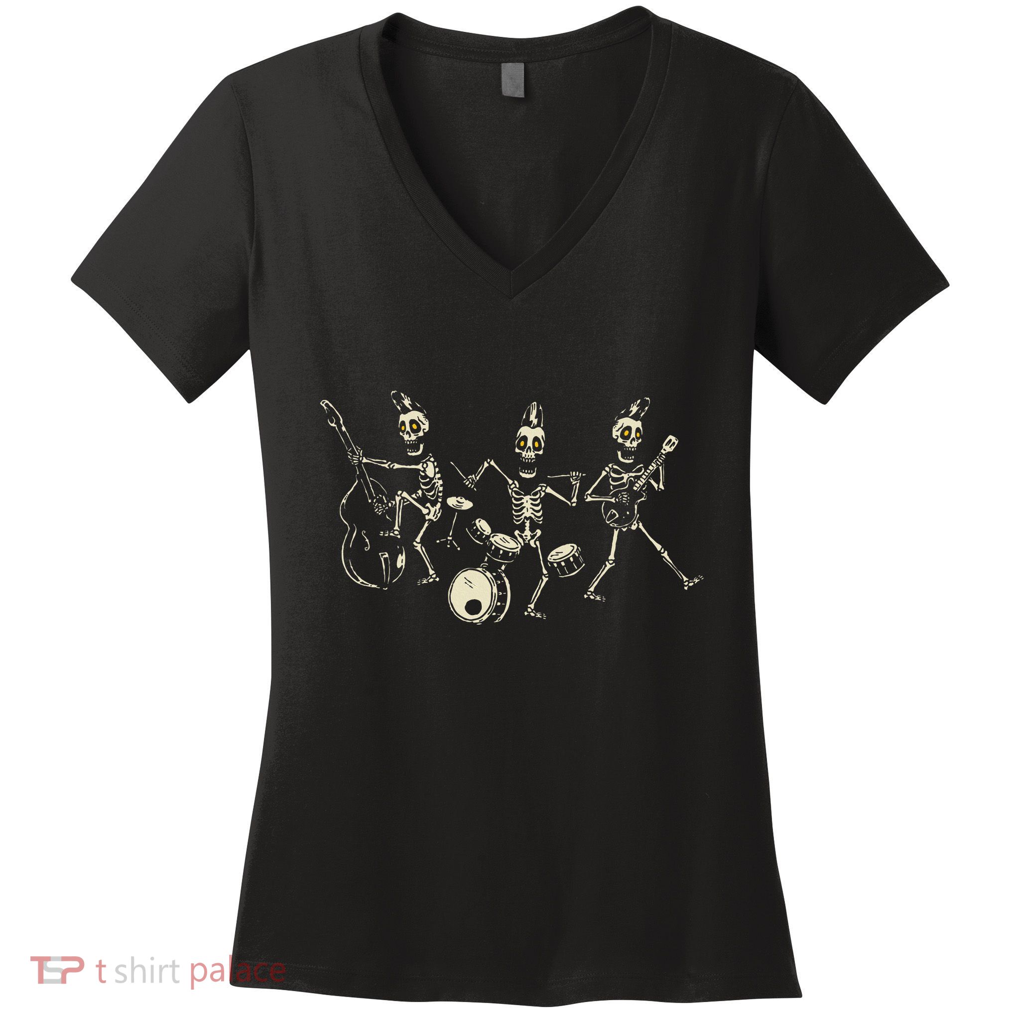 Dem Bones Dancing Singing Skeleton Rock Band Women's V-Neck T-Shirt