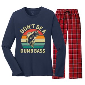 Dont Be Dumb Bass Fish Funny Fishing Retro Fisherman Women's Long Sleeve Flannel Pajama Set 