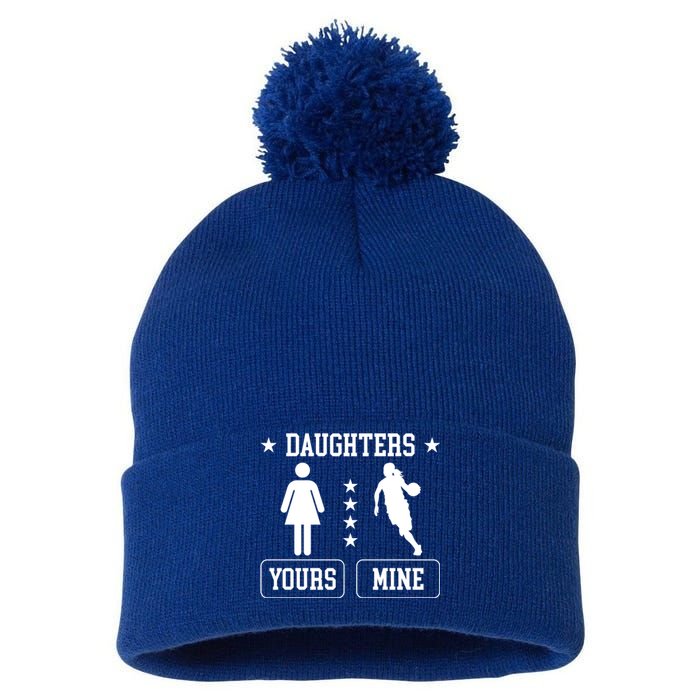 Daughters Basketball Dad Of A Basketball Player Father Cute Gift Pom Pom 12in Knit Beanie