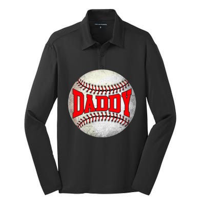 Distressed Baseball Daddy Funny Fathers Day Gift Silk Touch Performance Long Sleeve Polo