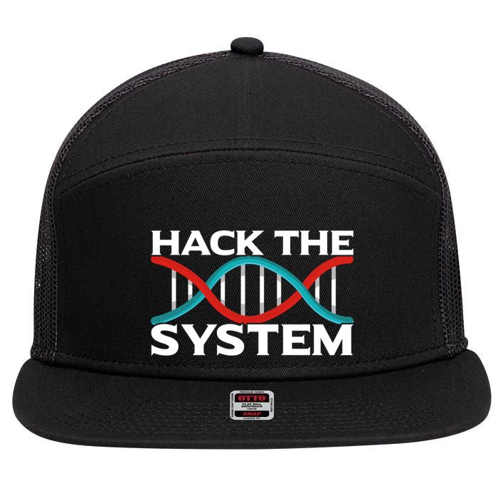 Diy Biology Dna Double Helix Hack The System Biohacker Gift 7 Panel Mesh Trucker Snapback Hat