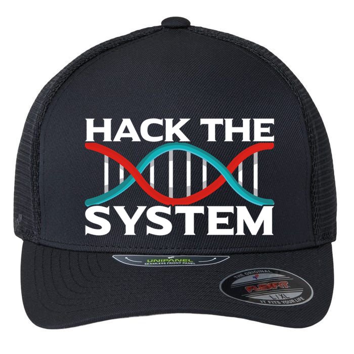 Diy Biology Dna Double Helix Hack The System Biohacker Gift Flexfit Unipanel Trucker Cap