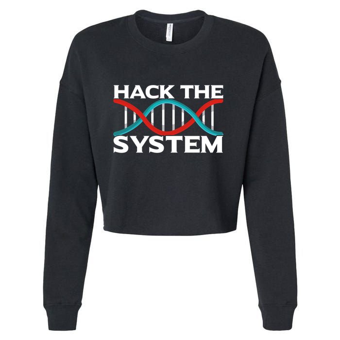 Diy Biology Dna Double Helix Hack The System Biohacker Gift Cropped Pullover Crew