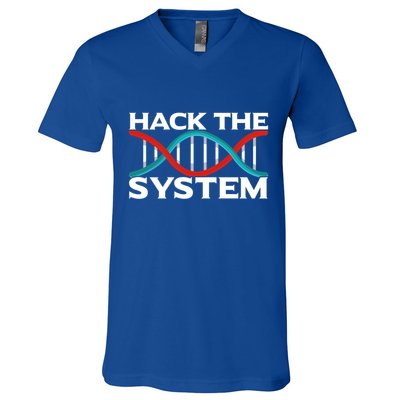 Diy Biology Dna Double Helix Hack The System Biohacker Gift V-Neck T-Shirt