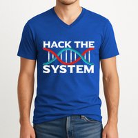 Diy Biology Dna Double Helix Hack The System Biohacker Gift V-Neck T-Shirt