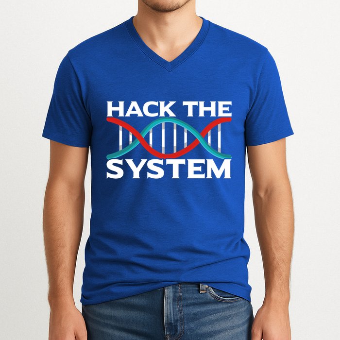 Diy Biology Dna Double Helix Hack The System Biohacker Gift V-Neck T-Shirt