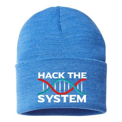 Diy Biology Dna Double Helix Hack The System Biohacker Gift Sustainable Knit Beanie