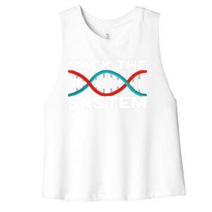 Diy Biology Dna Double Helix Hack The System Biohacker Gift Women's Racerback Cropped Tank