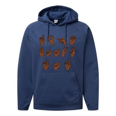 Dope Black Dad Sign Language Asl African American Dad Gift Performance Fleece Hoodie