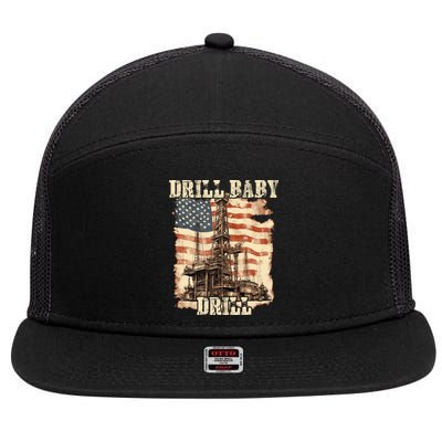 Drill Baby Drill American Flag Design 7 Panel Mesh Trucker Snapback Hat