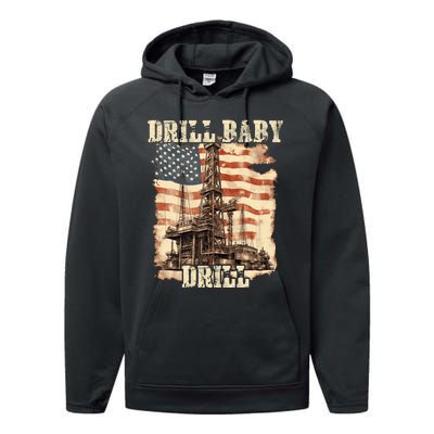 Drill Baby Drill American Flag Design Performance Fleece Hoodie