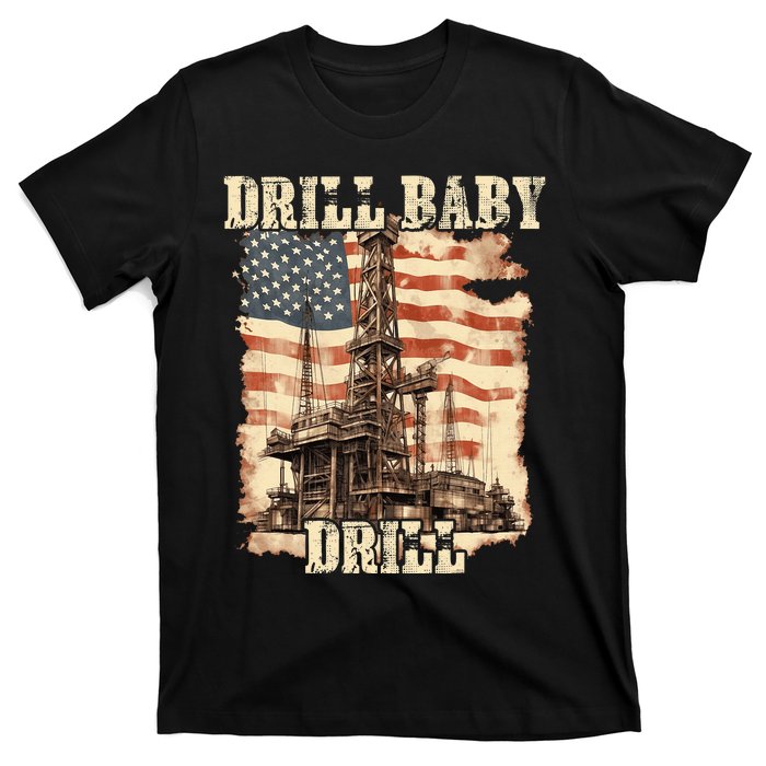 Drill Baby Drill American Flag Design T-Shirt