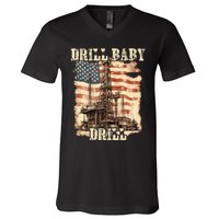 Drill Baby Drill American Flag Design V-Neck T-Shirt