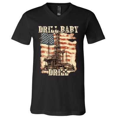 Drill Baby Drill American Flag Design V-Neck T-Shirt