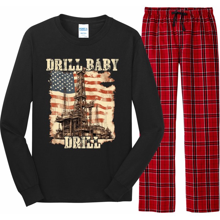 Drill Baby Drill American Flag Design Long Sleeve Pajama Set