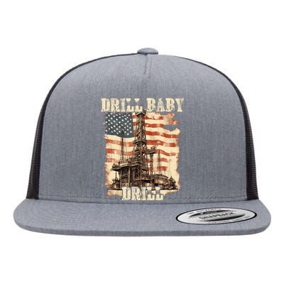 Drill Baby Drill American Flag Design Flat Bill Trucker Hat