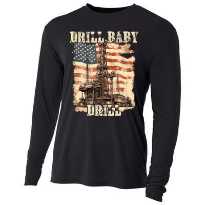 Drill Baby Drill American Flag Design Cooling Performance Long Sleeve Crew