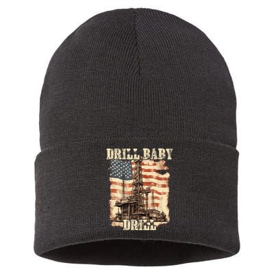 Drill Baby Drill American Flag Design Sustainable Knit Beanie