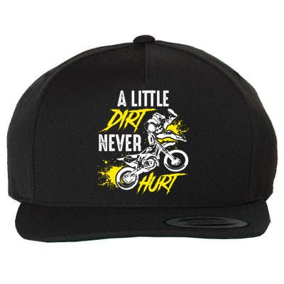 Dirt Bike Dirt Never Hurt Motocross Wool Snapback Cap