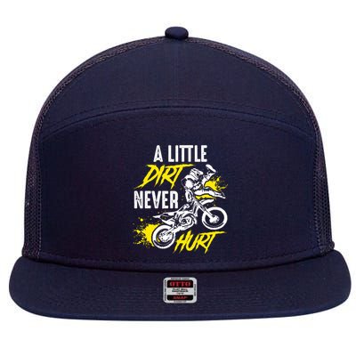 Dirt Bike Dirt Never Hurt Motocross 7 Panel Mesh Trucker Snapback Hat