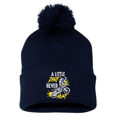 Dirt Bike Dirt Never Hurt Motocross Pom Pom 12in Knit Beanie