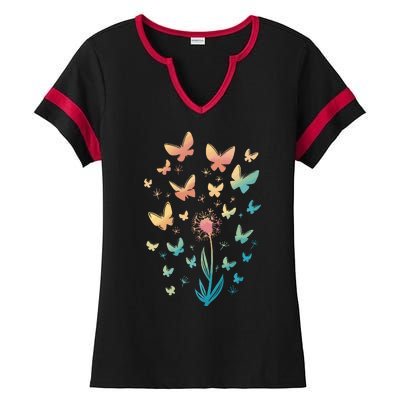 Dandelion Butterfly Ladies Halftime Notch Neck Tee