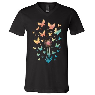 Dandelion Butterfly V-Neck T-Shirt
