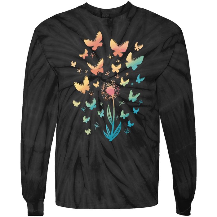 Dandelion Butterfly Tie-Dye Long Sleeve Shirt